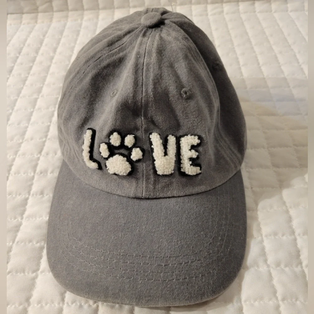 Chenille Charcoal Gray Love Paw Baseball Cap Dog Cat Streetwear Casual Cute Hat